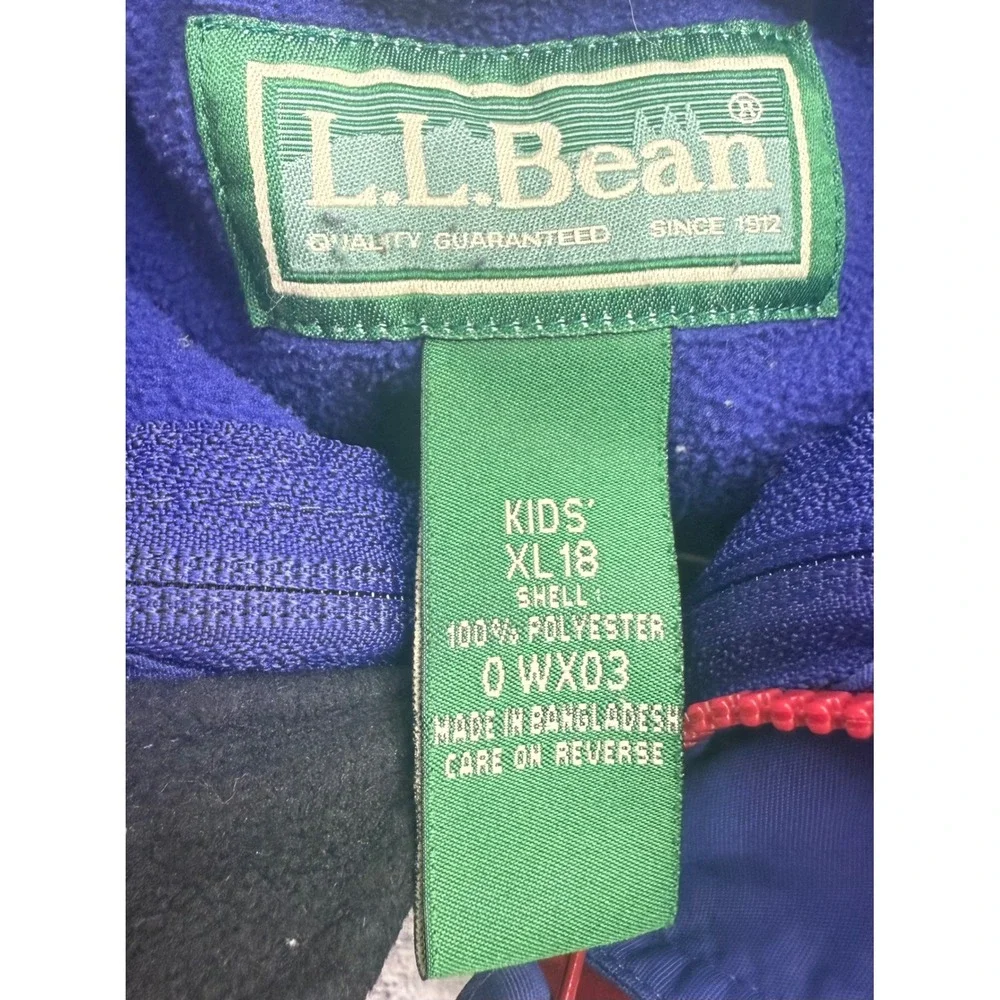 LL Bean Kids XL‎ 18 Colorblock Fleece Lined Jacket Red White Blue 0WX03